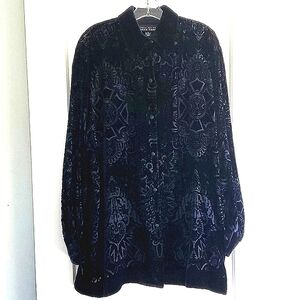 NWT Linda Allard Ellen Tracy silk Velvet burnout tunic button down blouse sz 12